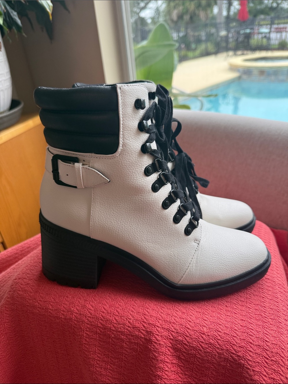 Mix No. 6 Black and White Lace-Up Block Heel Ankle Boots